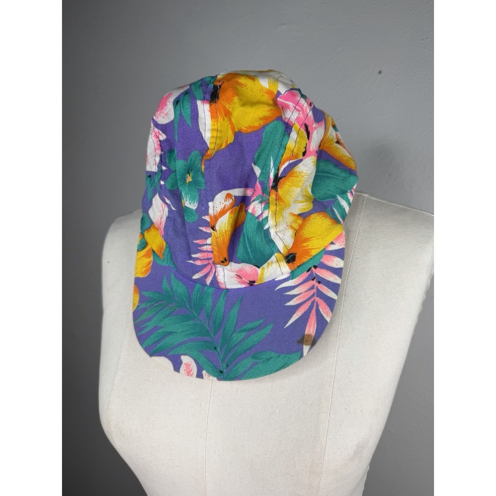 Vintage 1990s Wendys Hamburgers Snapback Hat Hawaiian Floral Print Purple Retro